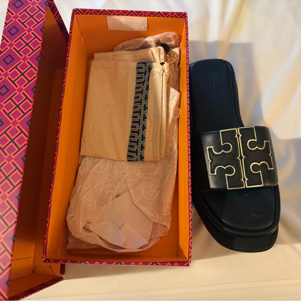 Tory Burch Sport Slide in Black and Gold